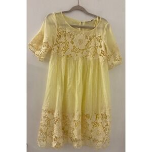 Anthropologie Holding Horses Magnolia Embroidered Lace Dress Yellow Size 8 Boho